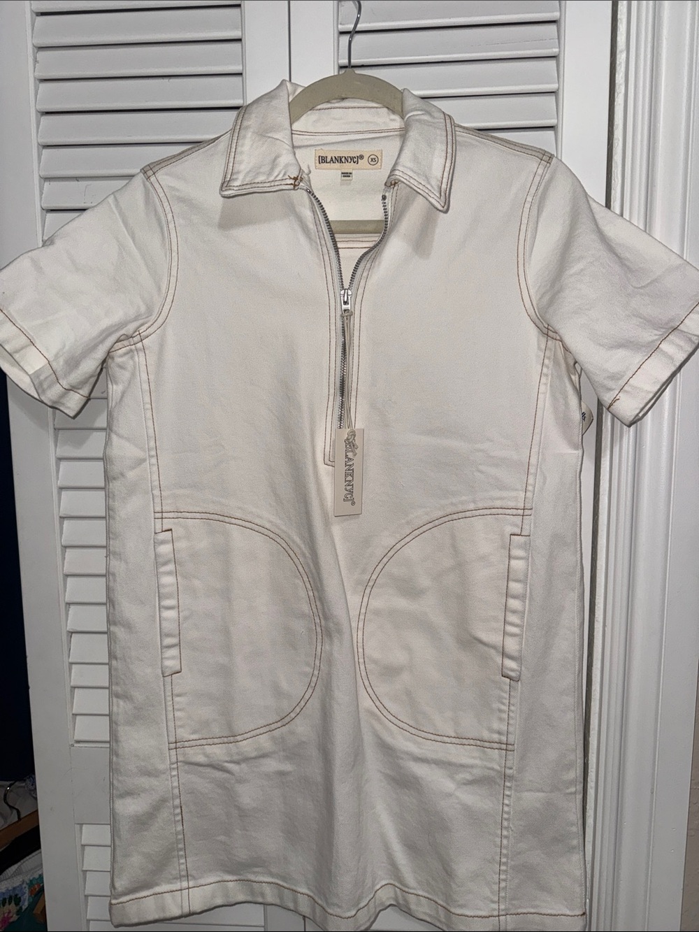 Blank NYC Cream Zip-Front Jean Dress
